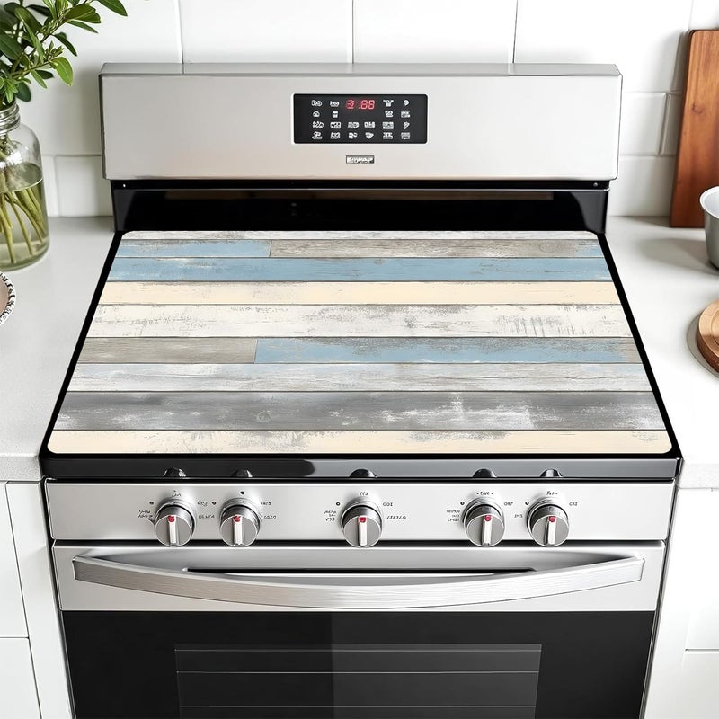 AOHMPT Multi-Design Stove Top Cover for Glass/Electric Stoves - 3-in-1 Heat-Resistant Protector Mat, Non-Slip Drying Rack 28"x20" (Wood Grain, 28" L x 20" W) - Image 1